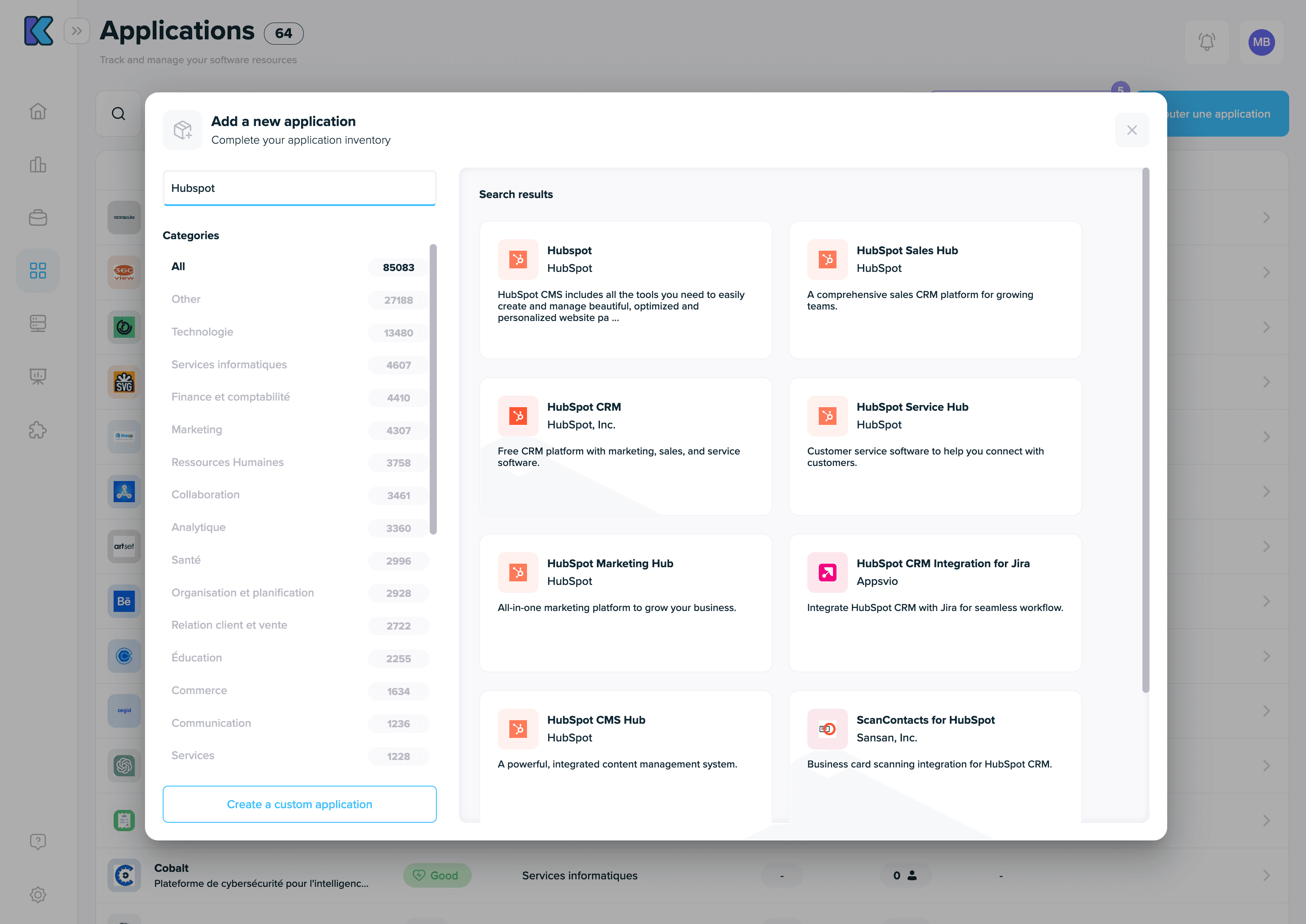 Catalogue d'applications de Kabeen