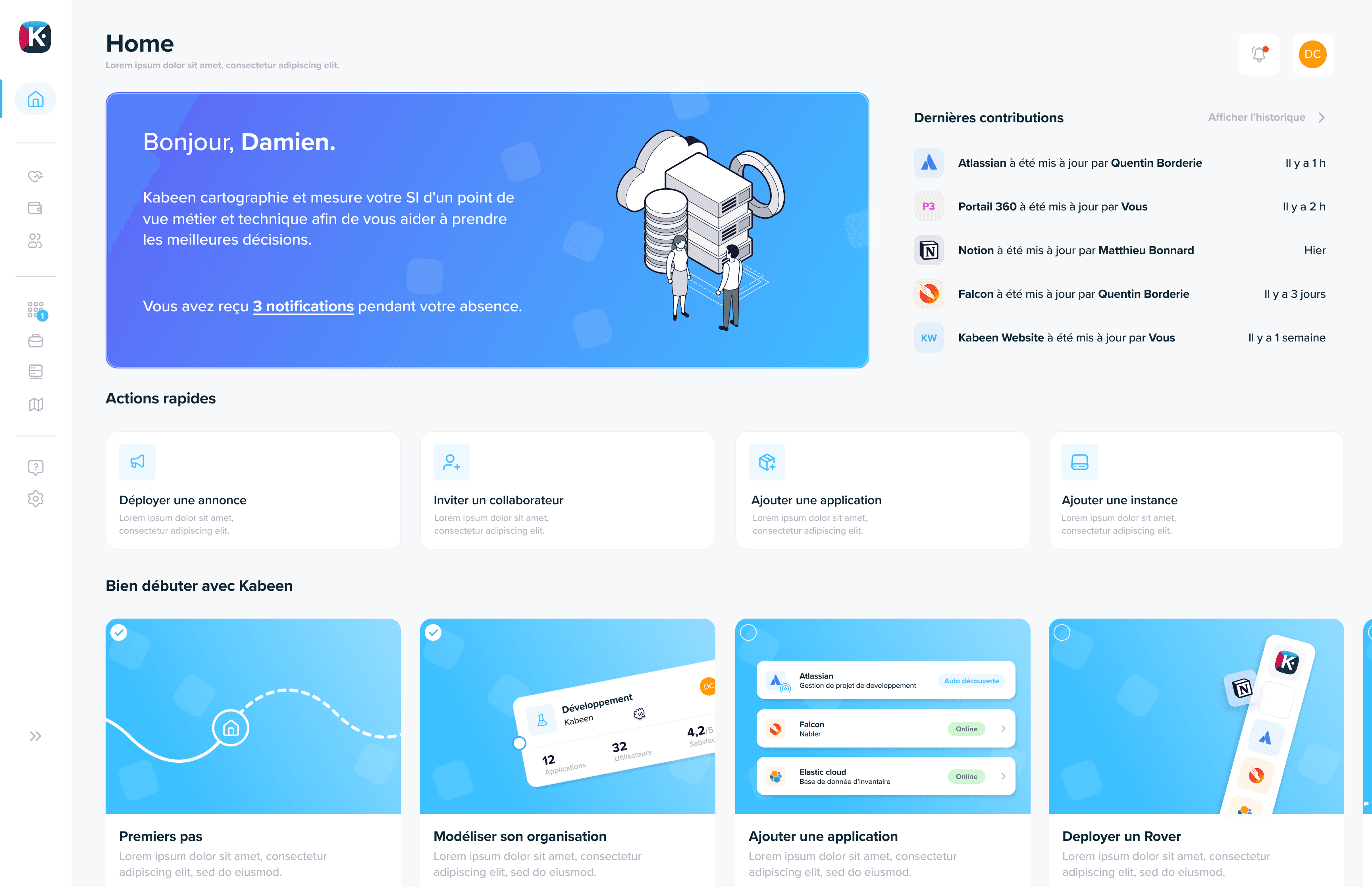 Interface d'accueil Kabeen
